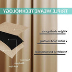Rideau opacifiant beige avec technologie de tissage triple. Efficacité accrue pour bloquer la lumière, toucher doux, respectueux de l'environnement. Idéal pour une chambre ou un salon élégant.