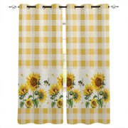 rideaux paire jaune blanc tournesol abeilles rustique ølets tringle chambre salon