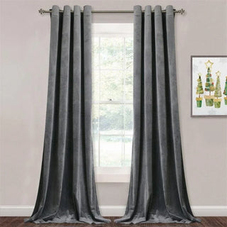rideau velours gris foncé élégant moderne deux rideaux tringle texture veloutée opacité