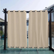rideau patio extérieur tissu polyester uni beige clair opacité métalliques tringle incluse protection solaire