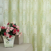 rideau vert clair damassé motifs floraux opacité moyenne classique élégant deux rideaux