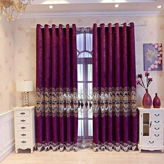 rideau violet foncé motif floral franges øllets opaques classiques decoration interieur