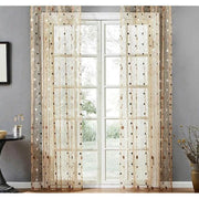 rideau marron clair motifs dorés texturé translucide élégant décoration fenêtre deux panneaux