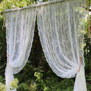 rideau voilage dentelle blanc motif floral bohème translucide plis flamands passe tringle fronceur