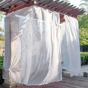 rideau extérieur blanc translucide décoratif métallique gouttes d'eau tissu semi transparent pergola cordelette fixeextérieur