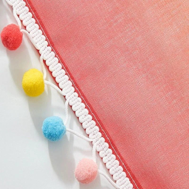 Écharpe élégante avec bordure en pompons colorés pour un style unique et vibrant, accessoires de mode tendance pour toutes les occasions.