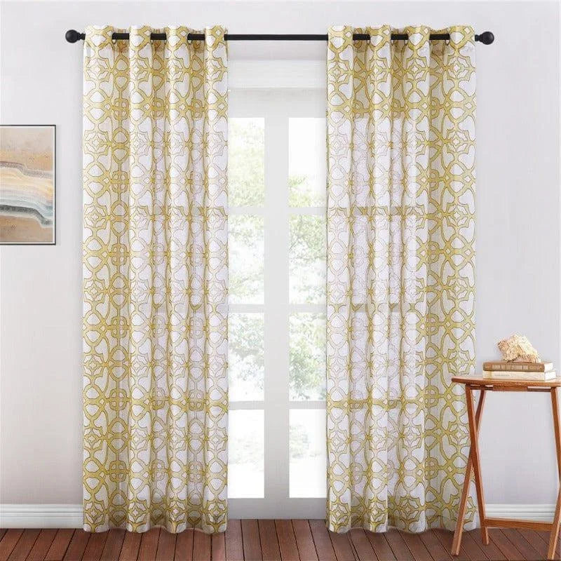 Rideaux élégants avec motif géométrique doré parfaits pour enjoliver votre intérieur. Ces rideaux contemporains ajoutent une touche raffinée à votre salon ou chambre tout en permettant de maîtriser la luminosité. Accessoire idéal pour un décor moderne et sophistiqué.