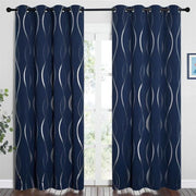 rideaux haute hauteur bleu marine motifs abstraits modernes eyelets tringle inclusion fleurs table