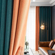 rideaux vert foncé orange blanc tissu texturé voilage transparent moderne élégant