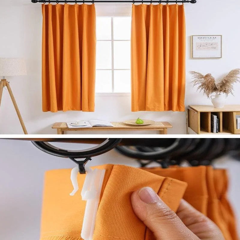 Rideaux orange modernes pour salon avec illustration d'un système d'accrochage pratique. Idéal pour ajouter une touche de couleur vive à votre intérieur tout en offrant une solution d'occultation efficace. Accessoire décoratif élégant combinant style et fonctionnalité, parfait pour la décoration de votre maison.