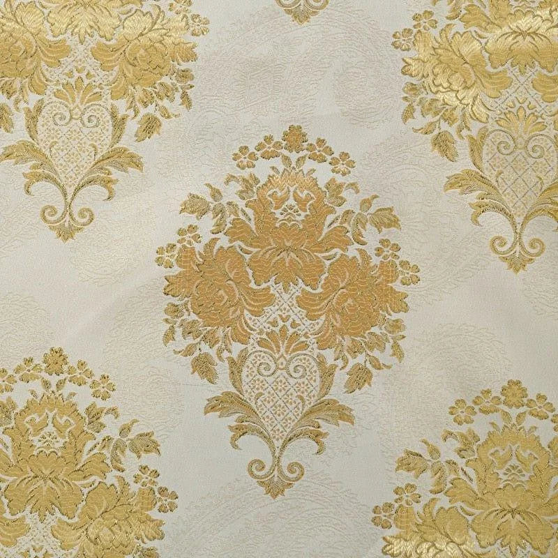 Motif baroque luxueux avec des détails dorés sur fond beige, idéal pour la décoration intérieure élégante. Design classique et raffiné parfait pour tapisserie murale ou tentures chic. Idéal pour ajouter une touche de sophistication et de charme à n'importe quelle pièce de la maison.