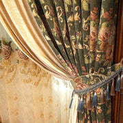 rideaux baroques opaques motifs floraux brodés transparents voilage classiques dorés pompons franges
