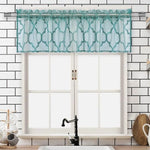 Rideau de fenêtre court bleu motif géométrique moderne pour cuisine, décoration d'intérieur apportant style et élégance, idéal pour ajouter une touche de couleur et de sophistication à la pièce, facile à installer sur une tringle au-dessus de l'évier.
