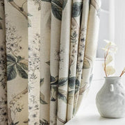rideaux intérieurs bohèmes motifs floraux semi transparents beige clair vert gris blanc