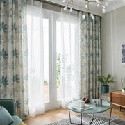 rideaux moderne feuilles stylisées beige vert opaques transparents botanique plis flamands passe tringle