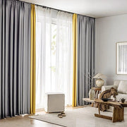 rideaux cuisine gris jaune voilage blanc plissé moderne minimaliste tringle tapis ottoman