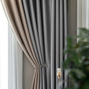 rideaux intérieur gris beige plissés moderne opacité tissé système boucles métalliques