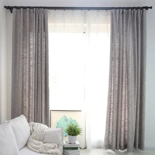 rideaux gris semi transparents modernes tissu imitation lin blancs accessoires tringle visible