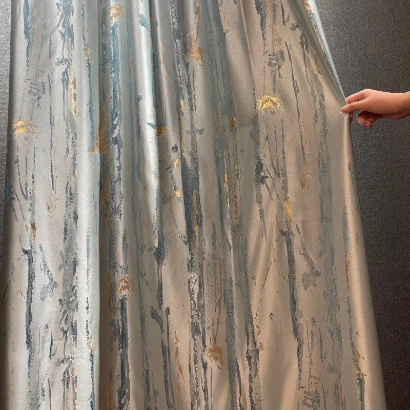 Rideau design avec motif artistique et touches dorées, idéal pour sublimer votre intérieur. Parfait pour ajouter une touche contemporaine et élégante à votre décoration.