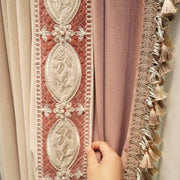 rideaux élégants rose brodé voilage blanc semi transparent franges baroques