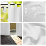 Rideau blanc imperméable pour intérieur et extérieur, idéal pour la salle de bain et les espaces extérieurs. Facile à accrocher avec des passants solides, il offre une protection efficace contre l'humidité et conserve son élégance avec un tombé fluide et élégant. Parfait pour ajouter une touche lumineuse et moderne à votre décoration.