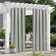 rideau extérieur imperméable gris moderne tissu texturé résistant l'eau tringle