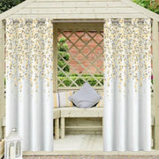 rideaux extérieurs pergola motifs floraux blanc jaune gris bleu opaques métalliques tringle inclusion decoration
