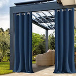 Rideaux occultants bleus pour extérieur, parfaits pour pergolas et terrasses. Créez un espace intime et élégant dans votre jardin tout en protégeant du soleil. Idéal pour ajouter une touche de style à votre aménagement extérieur.