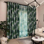 rideaux feuilles tropicales vert foncé blanc modernes voilage transparent tropical