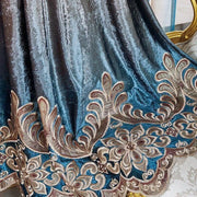rideaux flanelle laine bleu marine gris ornements floraux voilage transparent tringle rideau