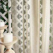 rideaux voilage gaze coton beige motifs géométriques dentelle translucide bohème vintage