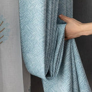 rideaux grande fenêtre bleu turquoise gris moderne opaques voilage transparent feuilles stylisées ornement métalliques