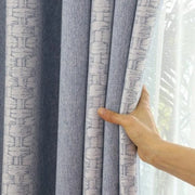 rideaux grande largeur bleu motif géométrique voilage transparent moderne élégant semi opaque texture tissu
