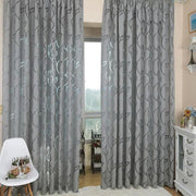rideaux gris semi transparent feuilles stylisées modernes élégants plis flamands passe tringle texturés