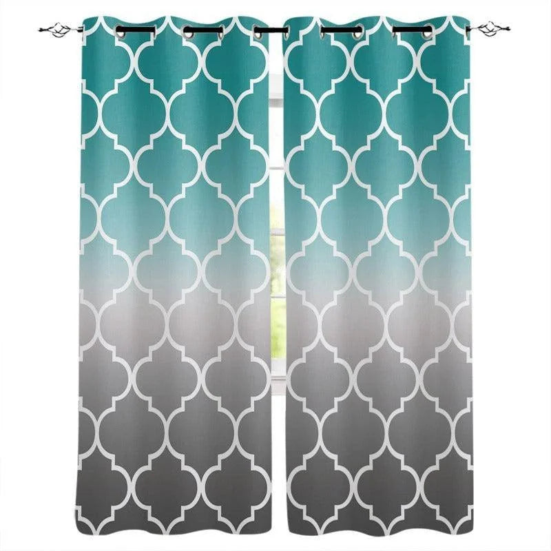 Rideaux modernes avec motif géométrique bleu et gris, parfaits pour ajouter une touche élégante et contemporaine à votre salon ou chambre. Idéal pour filtrer la lumière et apporter une ambiance chaleureuse à votre intérieur. Adapté aux tringles standard.