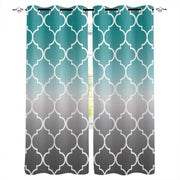 rideaux moderne bleu turquoise dégradé gris motifs géométriques quatre feuilles opacité ølets tringle
