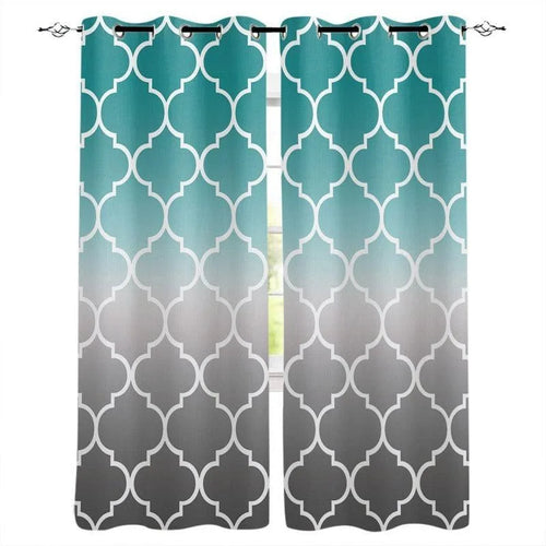 Rideaux modernes avec motif géométrique bleu et gris, parfaits pour ajouter une touche élégante et contemporaine à votre salon ou chambre. Idéal pour filtrer la lumière et apporter une ambiance chaleureuse à votre intérieur. Adapté aux tringles standard.