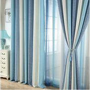 rideaux isolants bleu blanc opaque stripes lin moderne eyelets pompon
