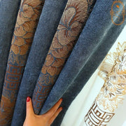 rideaux jacquard motifs floraux bleu marine gris beige opaques volants passe tringle galon fronceur