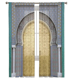 Rideaux élégants ornés de motifs architecturaux rappelant l'art oriental, parfaits pour apporter une touche exotique et sophistiquée à votre intérieur. Ces panneaux ajouteront un charme unique à votre décoration, tout en laissant passer une douce lumière tamisée. Idéal pour transformer votre salon ou chambre avec une ambiance chaleureuse et accueillante.