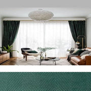 rideaux modernes élégants vert foncé blanc motif chevron texture veloutée opaque voilage transparent tringle