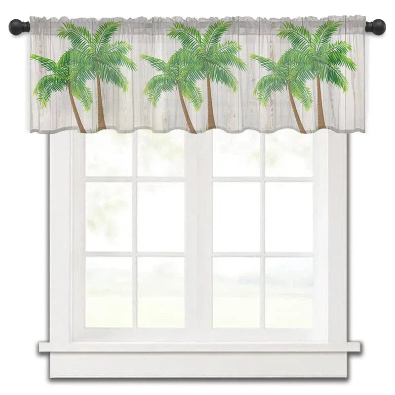 Cache-rideau décoratif avec motif de palmiers, idéal pour une ambiance tropicale et rafraîchissante dans la maison, adapté aux fenêtres de cuisine ou de salon, ajoutant une touche exotique et moderne à votre décoration intérieure.