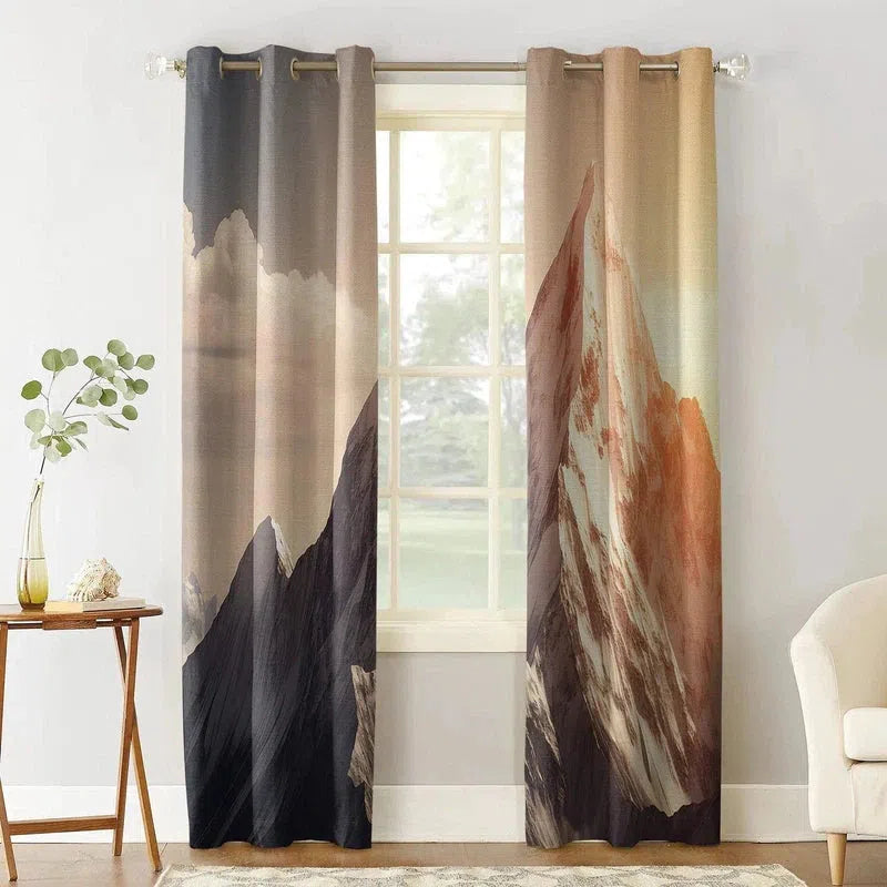 Rideaux imprimés avec motif de montagne, parfaits pour ajouter une touche naturelle et apaisante à votre salon ou chambre à coucher. Idéal pour créer une ambiance chaleureuse et élégante grâce à leurs teintes douces et leur design inspiré de la nature. Ces rideaux décoratifs apportent charme et caractère tout en préservant votre intimité.