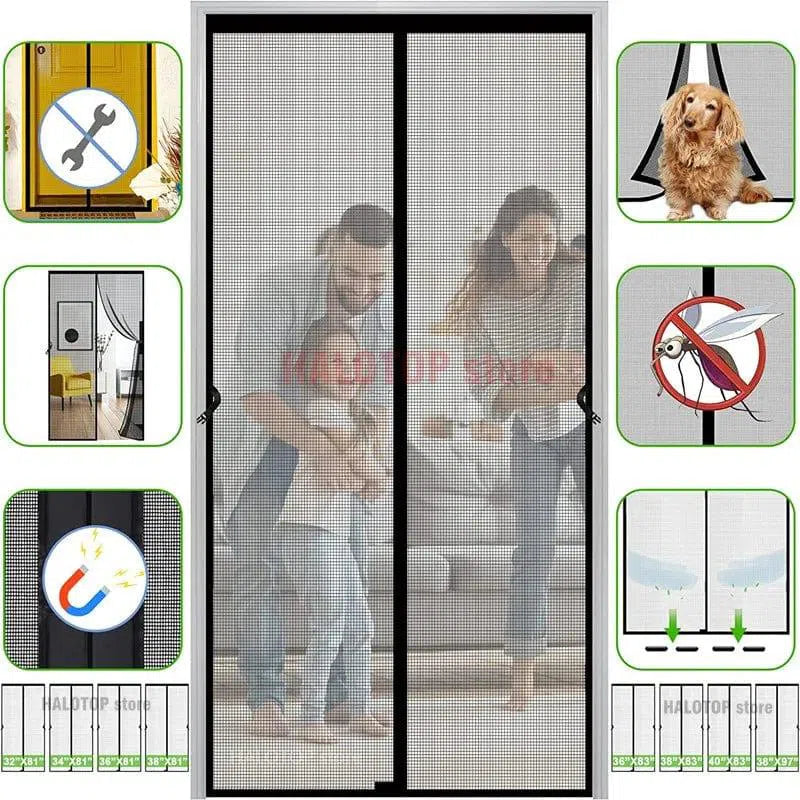 Moustiquaire pour porte avec fermeture magnétique, idéale pour prévenir l'entrée d'insectes tout en permettant une circulation d'air optimale. Facile à installer, utilisable sans outils, elle est adaptée aux maisons avec animaux de compagnie. Parfait pour garder votre intérieur agréable et sans nuisibles. Solution pratique et efficace pour l'été, compatible avec différentes tailles de portes.