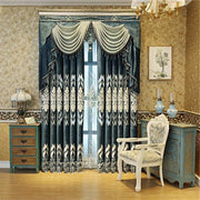 rideaux voilage bleu foncé motifs floraux semi transparent tringle rideaux ornements classiques