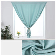 rideaux fenetre bleu turquoise tissu texturé moderne opacité liens corde pompons decoration minimaliste