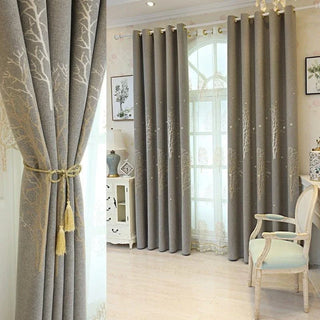 rideaux opaques motif floral gris vert menthe texturé décoration champêtre tassel tringle