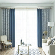 rideaux bleu marine blanc gris motif floral voilage transparent rideau opaque modernes élégants tringle