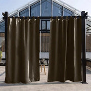 rideaux extérieurs pergola marron gris tissu texturé imperméable opacité totale métalliques tringle noire