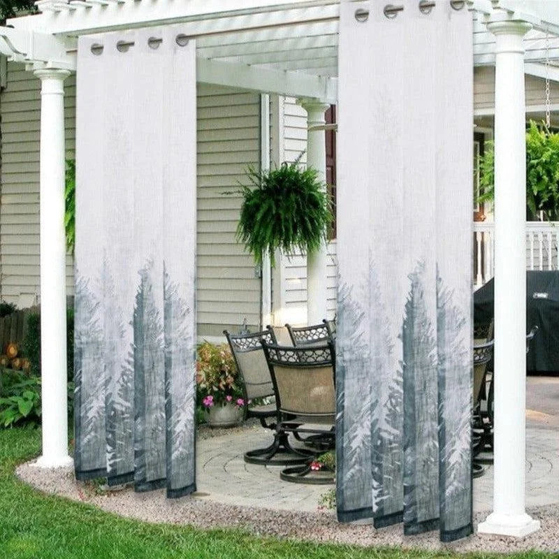 Panneaux de rideaux extérieurs décoratifs pour pergola, parfaits pour aménager un espace détente ombragé. Design élégant avec motif de forêt, idéal pour créer une atmosphère apaisante sur votre terrasse ou patio. Accessoire d'extérieur tendance pour protéger contre le soleil tout en ajoutant une touche de style à votre jardin.